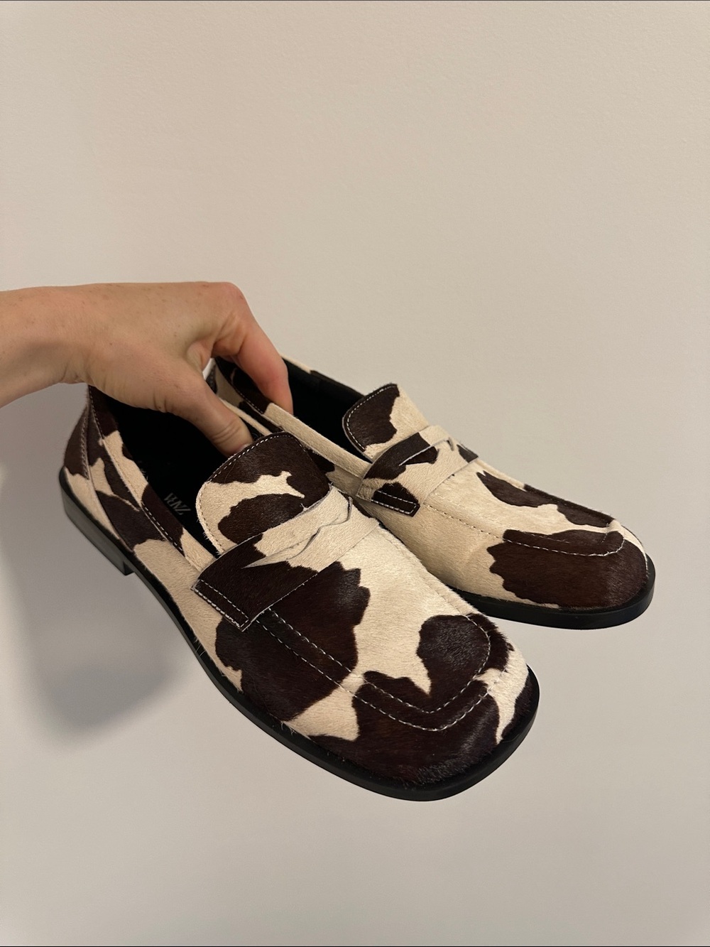 Zara Brown & Cream Cowhide-Pattern Slip-On Loafers
